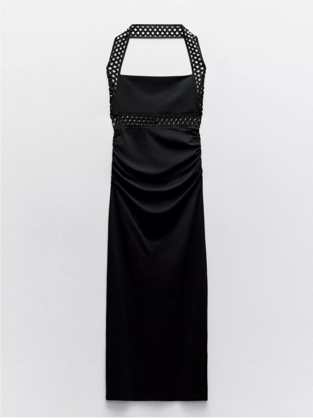 Zara Black Halter Maxi Dress with Lattice Trim